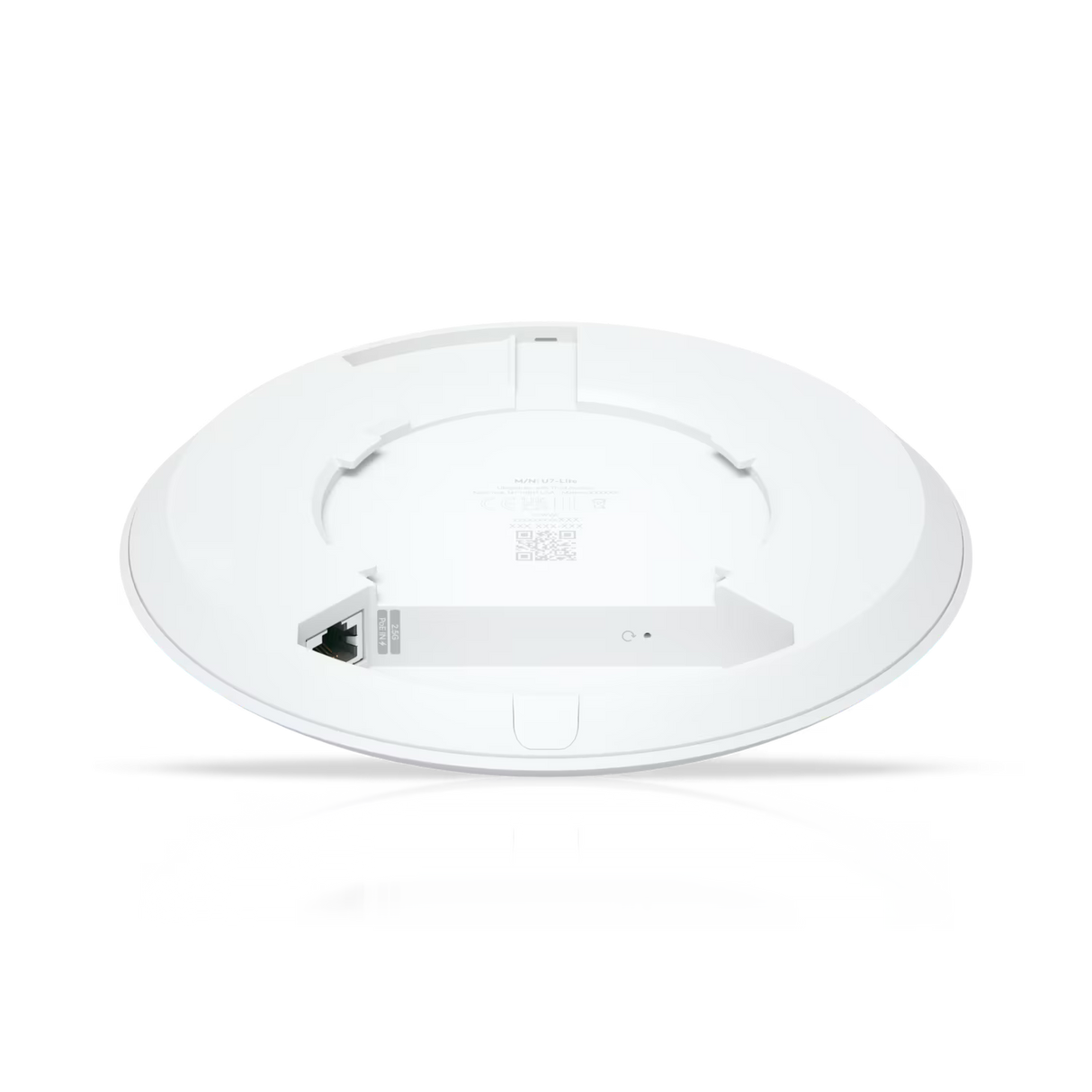 UBIQUITI UniFi U7 Lite, belaidžio tinklo prieigos taškas - Galinė panelė su jungtimis ir QR kodu