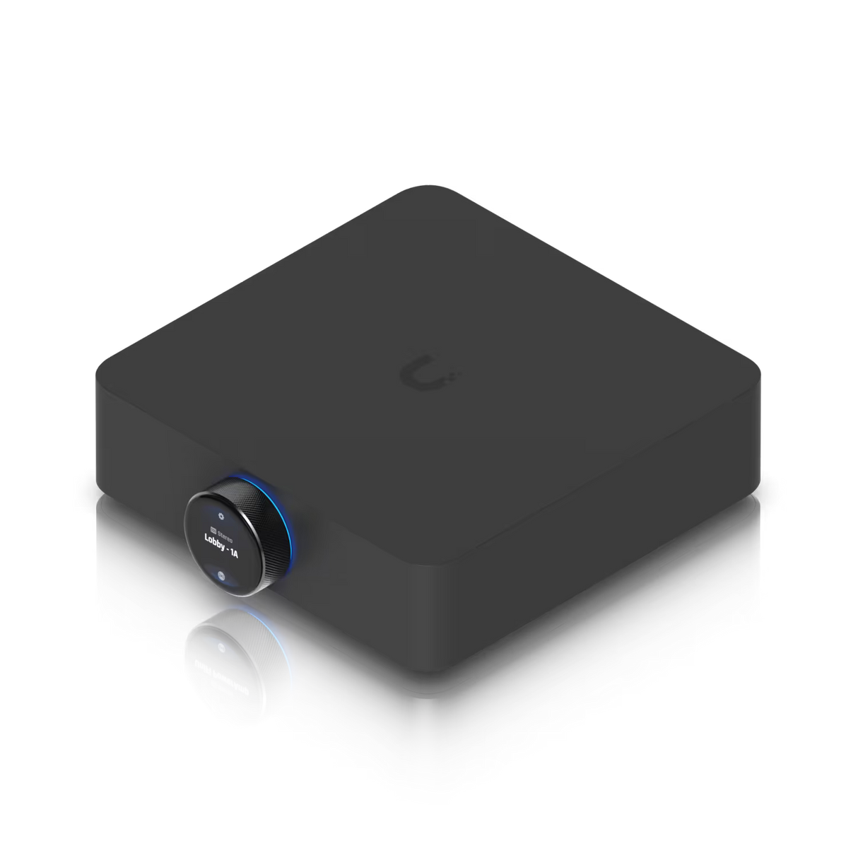 UBIQUITI UniFi UPL-Amp, tinklinis galios stiprintuvas su HDMI eARC - priekinė panelė su ekranėliu ir ratuku
