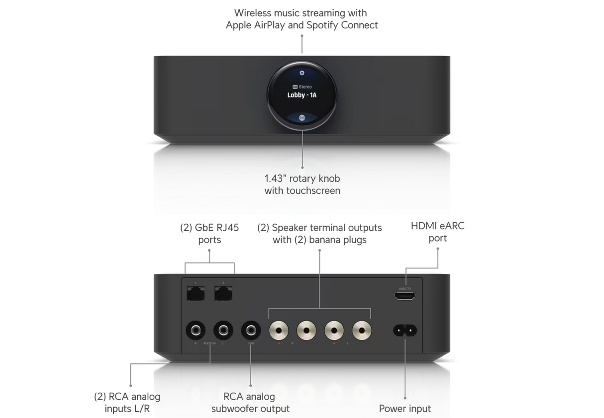 UBIQUITI UniFi UPL-Amp, tinklinis galios stiprintuvas su HDMI eARC - Du RCA analoginiai įėjimai