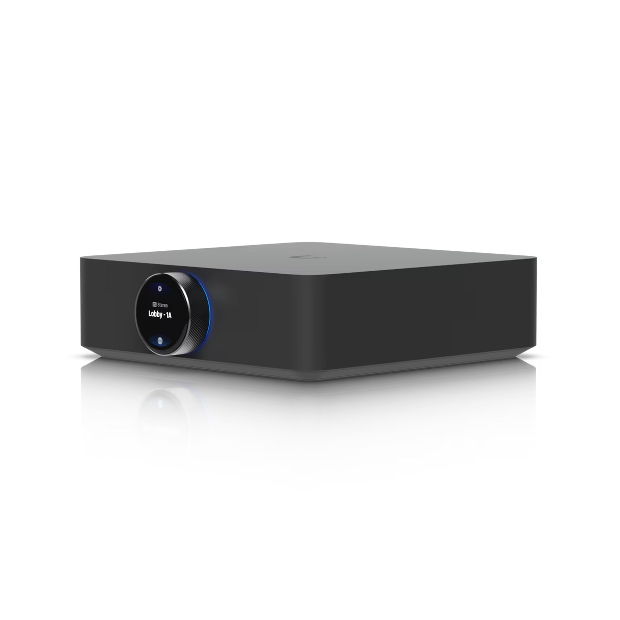 UBIQUITI UniFi UPL-Amp, tinklinis galios stiprintuvas su HDMI eARC - priekinė panelė su ekranu ir ratuku