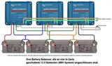 Victron Energy 2x12V akumuliatorių balansuoklis - montavimo schema su laidais ir akumuliatoriais