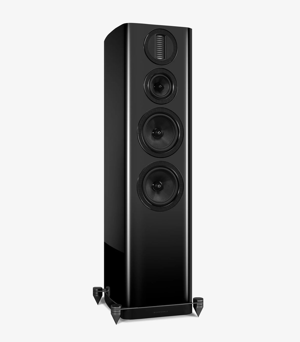Wharfedale AURA 4, grindinės garso kolonėlės - Šoninis vaizdas su trimis garsiakalbiais ir tvirtinimo kojelėmis