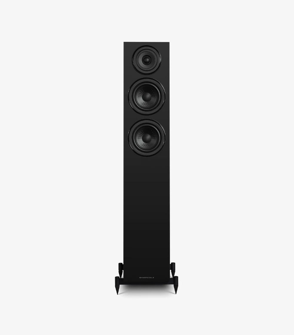 Wharfedale DIAMOND 12.3i, grindinės garso kolonėlės - juodas garsiakalbis su trimis garsiakalbių elementais