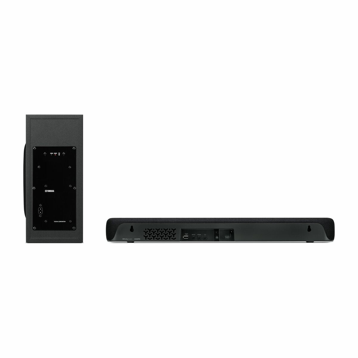 YAMAHA SR-C30ABL SOUNDBAR - galinė panelė su jungtimis ir tvirtinimo skylėmis