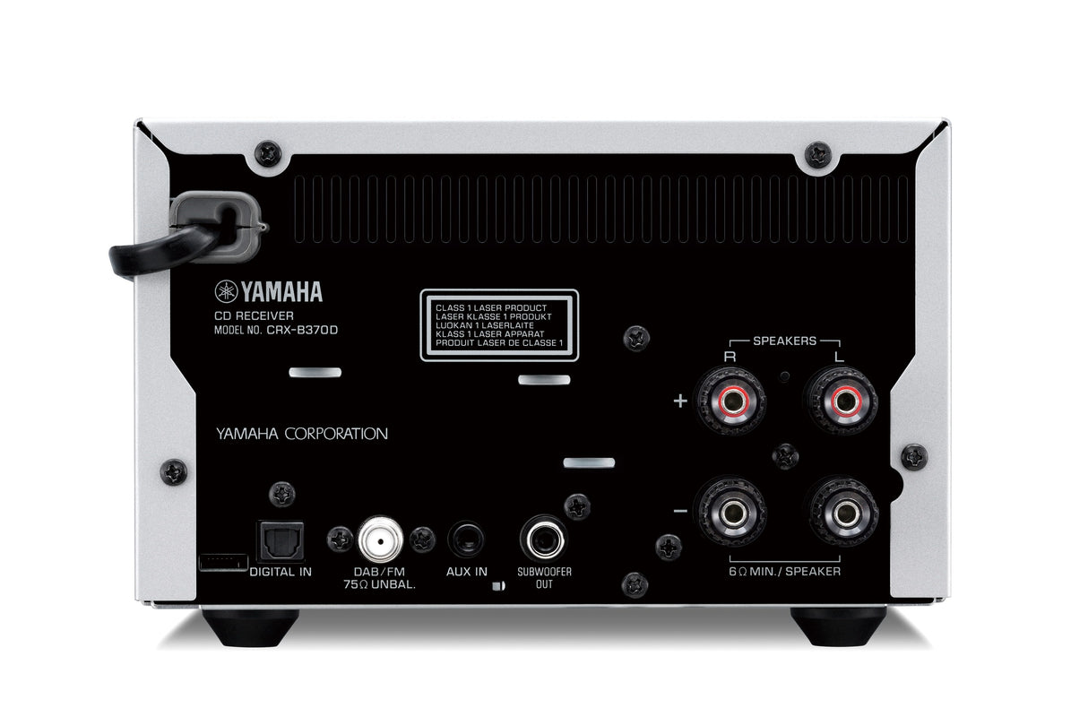 Yamaha MCR-B270D PianoCraft sistema (sidabrinė) - galinė panelė su jungtimis ir logotipais