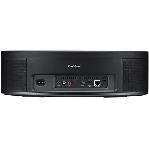 Yamaha MusicCast 50 WX-051 garsiakalbis (juodas) - galinė panelė su jungtimis ir ausinėmis