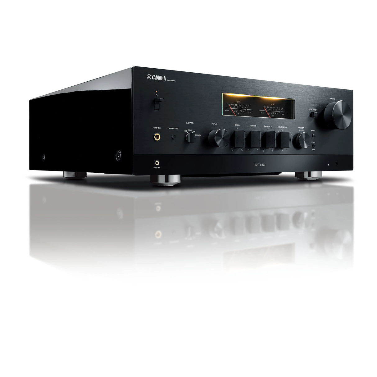 Yamaha R-N2000A, Stereo stiprintuvas su tinklo grotuvu - priekinė panelė su VU metrais