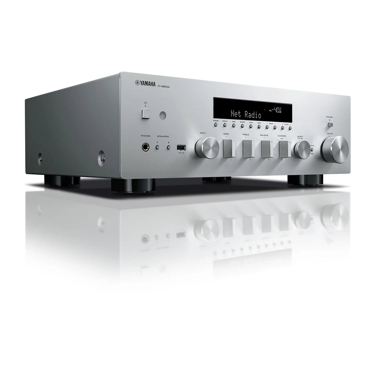 Yamaha R-N600A, Išmanus stereo stiprintuvas be HDMI ARC - Sidabrinis korpusas ir pilkas atspindys