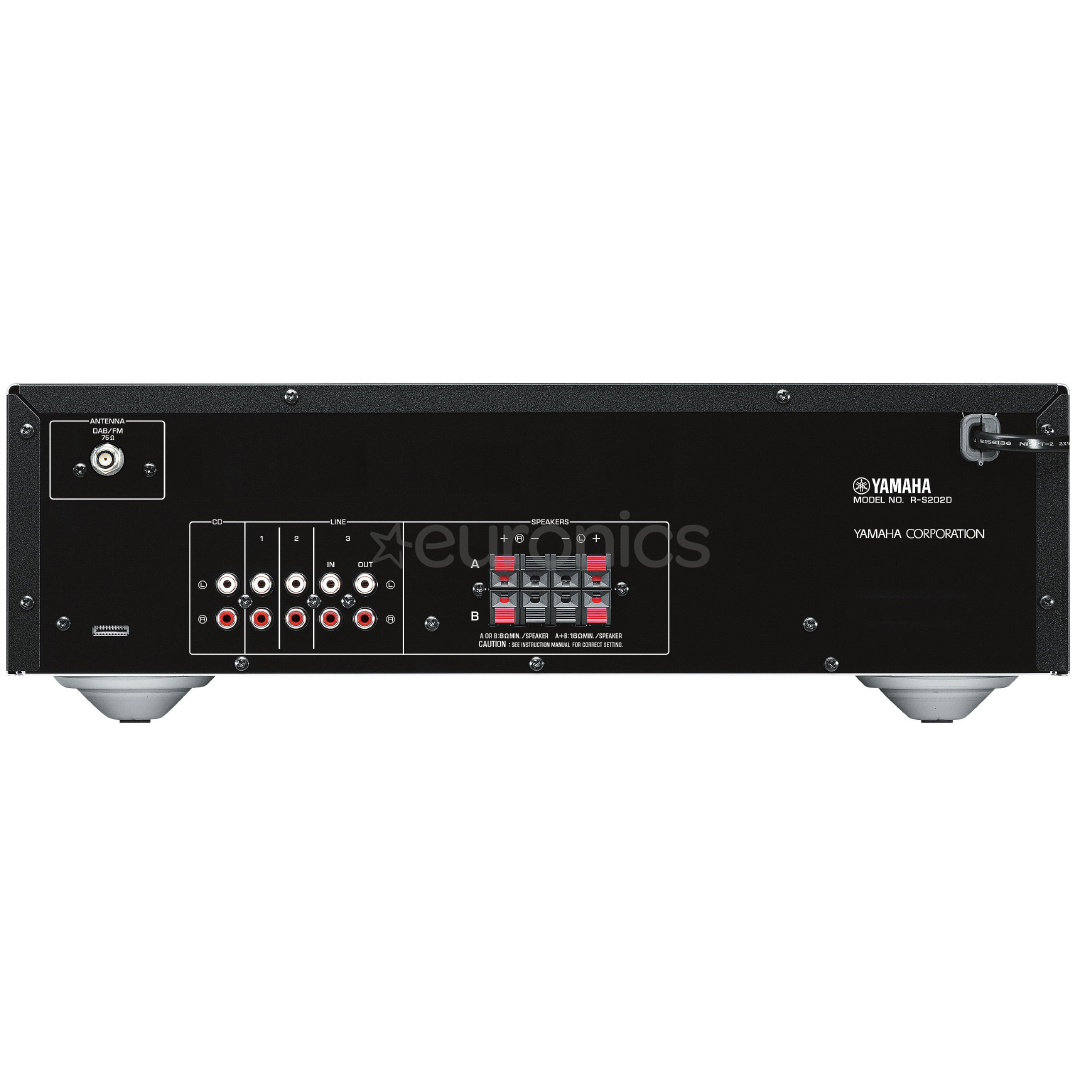 Yamaha R-S202D stereo receiver (silver) - galinė panelė su jungtimis ir logotipu