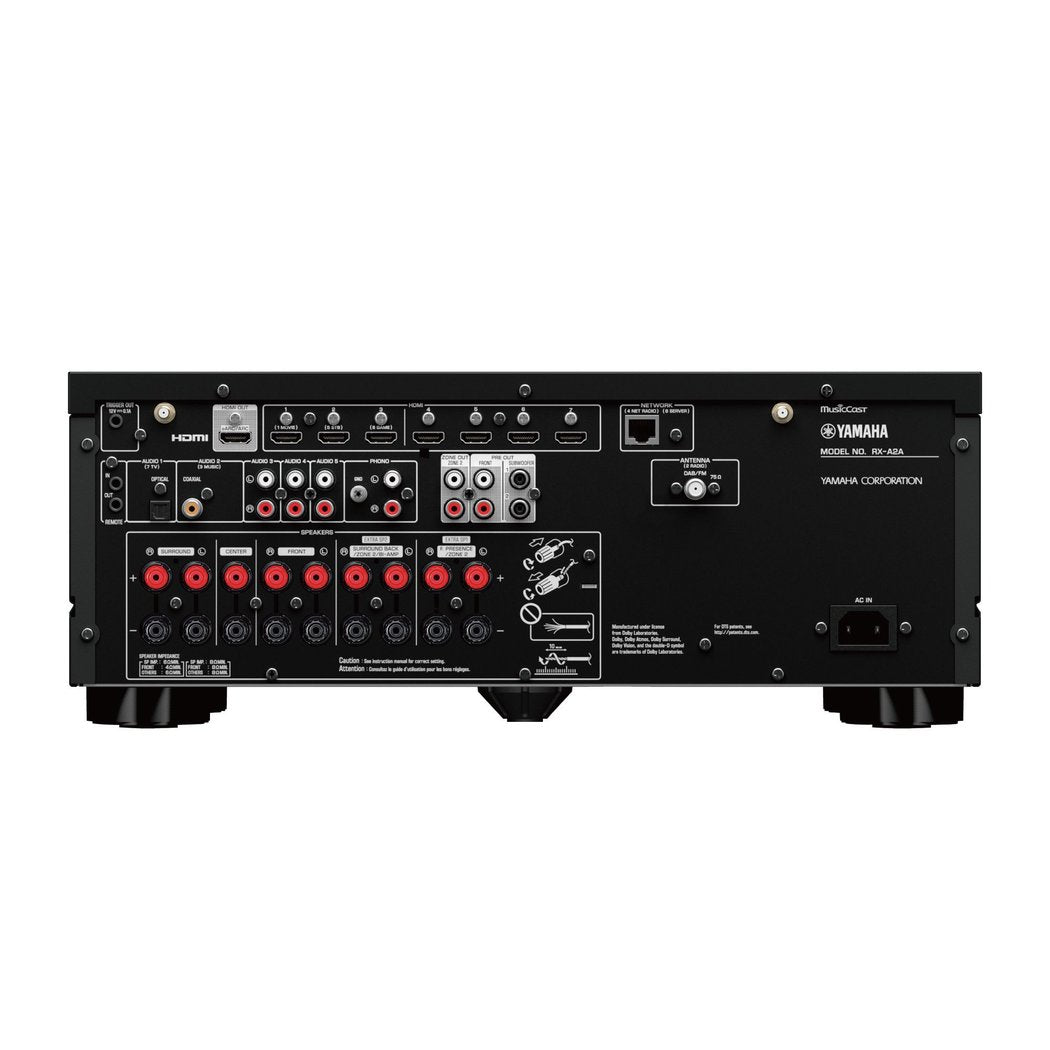 Yamaha RX-A2A AV receiver (black) - galinė panelė su daugybe jungčių