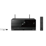 Yamaha RX-A4ABL AV receiver (black) - Imtuvas, pultelis ir laidai ant baltos spalvos fono