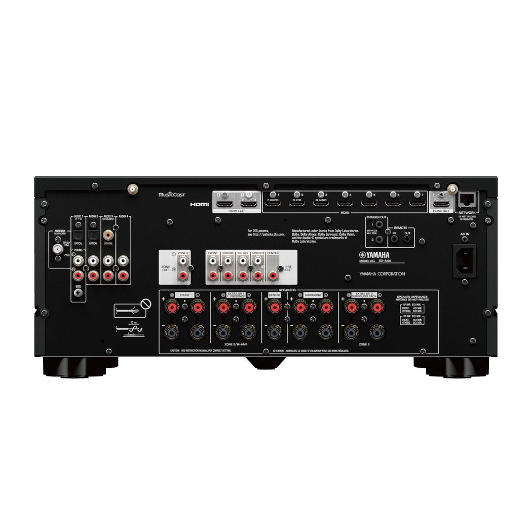 Yamaha RX-A4ABL AV receiver (black) - galinė panelė su daugybe jungčių