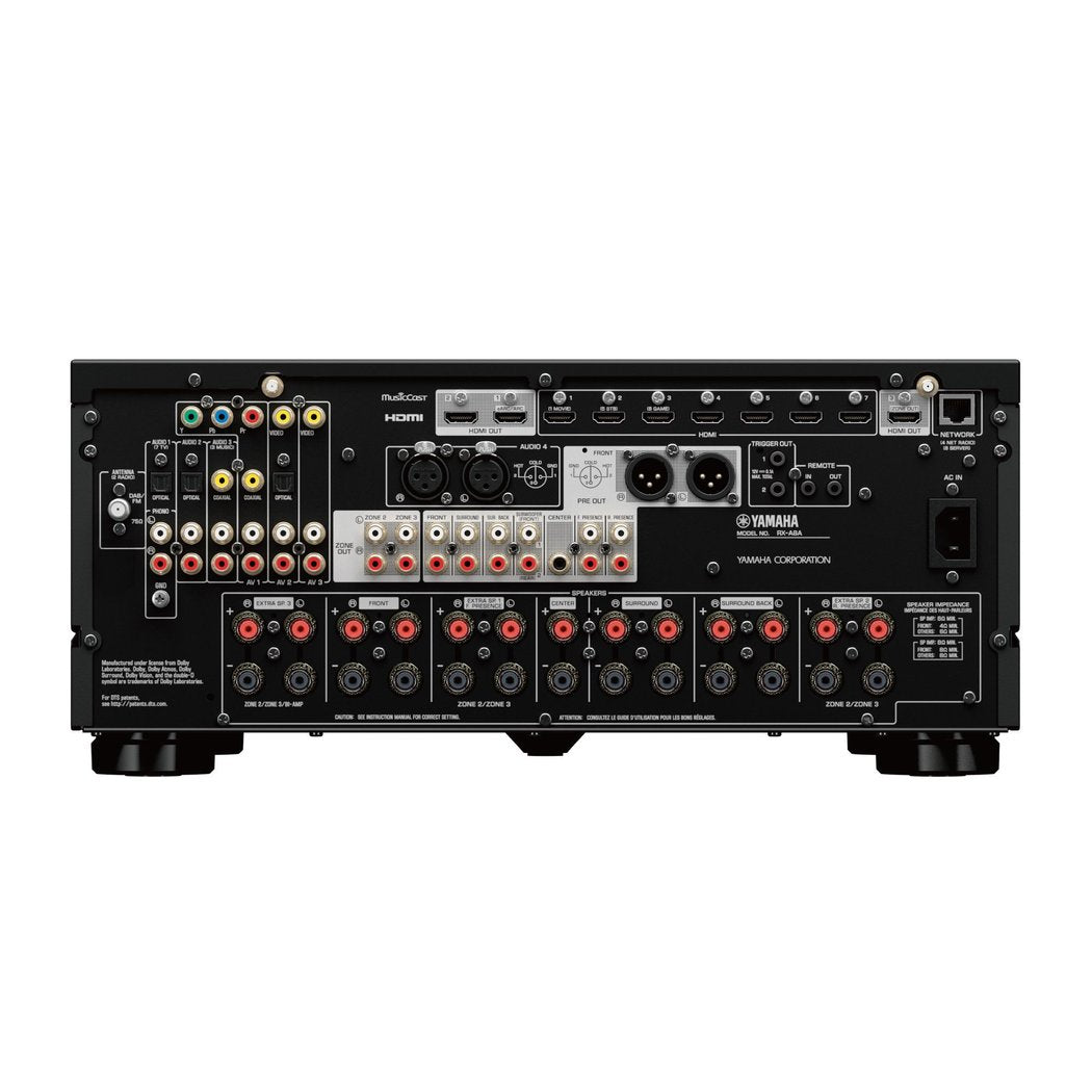 Yamaha RX-A8ABL AV Receiver (black) - galinė panelė su daugybe jungčių