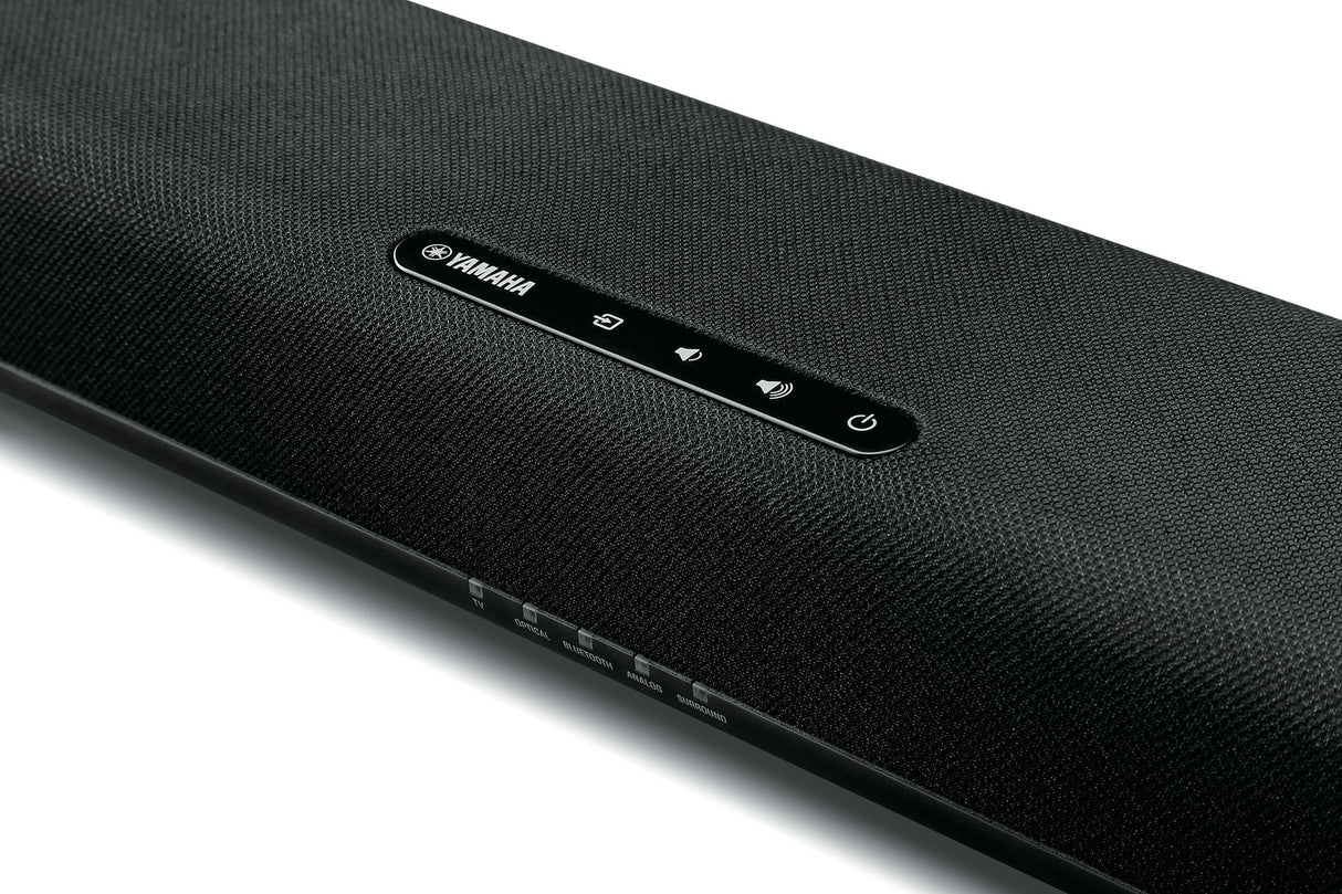Yamaha SR-C20ABL Sound Bar with BT (black) - viršutinė panelė su mygtukais ir logotipu