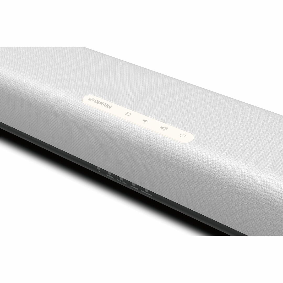 Yamaha SR-C20AWH Sound Bar with BT (white) - viršutinė panelė su mygtukais ir logotipu