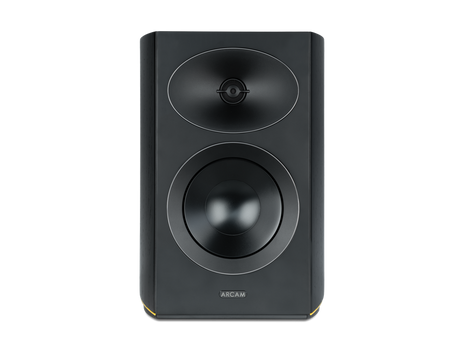 ARCAM R25, lentyninės garso kolonėlės - Juoda kolonėlė su geltonais akcentais apačioje