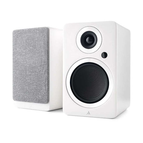 Argon Audio Forte A5 Wifi, aktyvios lentyninės garso kolonėlės - Šoninis vaizdas, pilkos grotelės, baltas korpusas