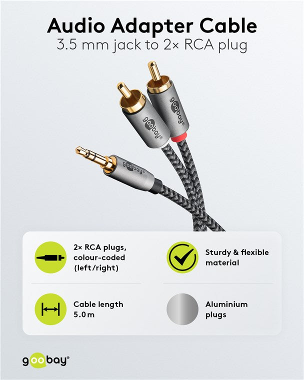 Goobay Audio Adapter Cable AUX, 3.5 mm į 2x RCA garso kabelis, 5 m