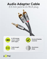 Goobay Audio Adapter Cable AUX, 3.5 mm į 2x RCA garso kabelis, 5 m
