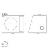 BASSER B1250s, 30 cm, žemų dažnių garsiakalbio dėžė, 50L - Brėžiniai su matmenimis ir kampuota forma
