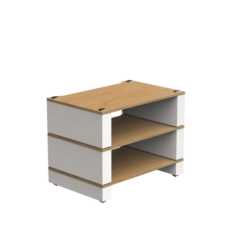 Blok STAX 2G 3 SHELF, 3 lentynų stovas garso aparatūrai - Mediniai elementai, kampas, baltos plokštės