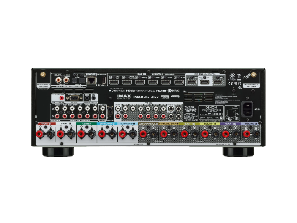 Denon AVC-X3900H, 9.4 kanalų namų kino stiprintuvas su Dolby Atmos, 4K/8K ir HEOS - Galinė panelė su daugybe jungčių