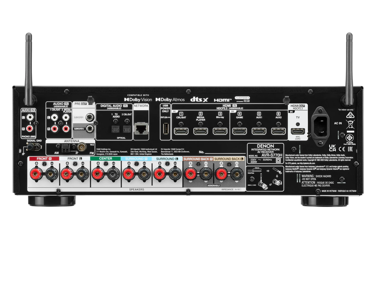 Denon AVR-S770H, 7.2 kanalų namų kino stiprintuvas su Dolby Atmos, DTS:X, 8K, HEOS