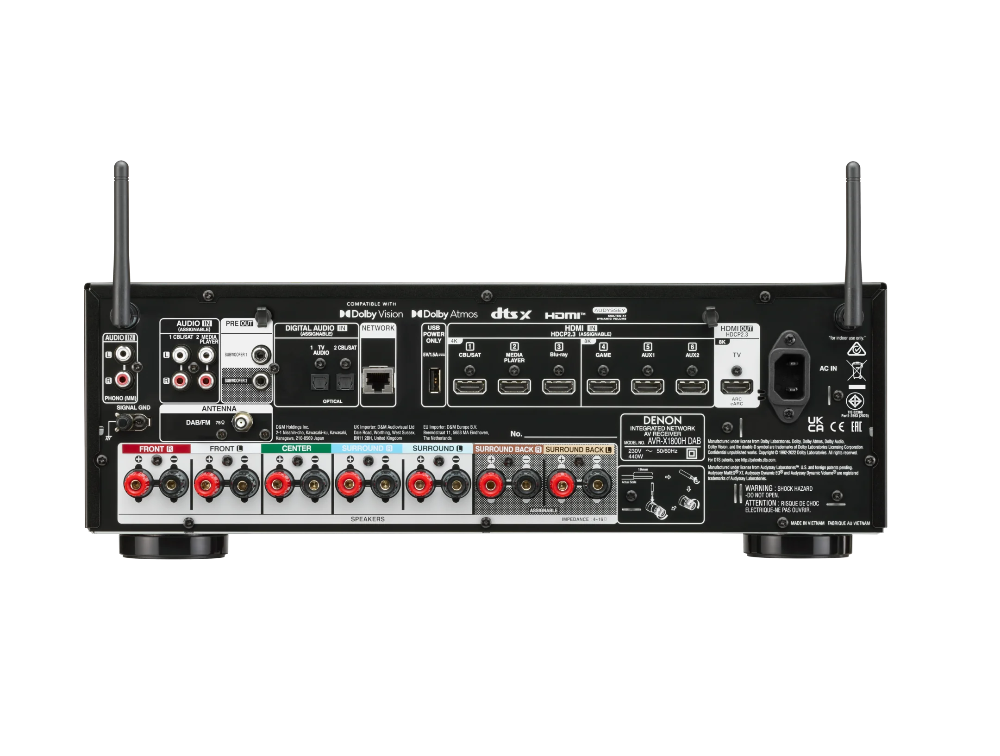 Denon AVR-X1800HDAB, 7.2 kanalų namų kino stiprintuvas su Dolby Atmos, HEOS ir 8K
