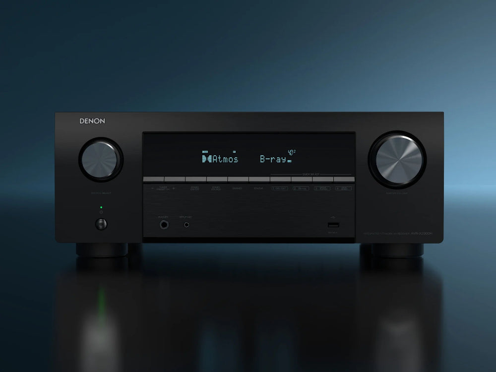 Denon AVR-X2900H DAB, 7.2 kanalų namų kino stiprintuvas su Dolby Atmos, DTS:X, HEOS ir 8K HDMI - Priekinė panelė su ekrano informacija ir jungtimis