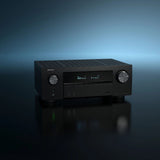 Denon AVR-X2900H DAB, 7.2 kanalų namų kino stiprintuvas su Dolby Atmos, DTS:X, HEOS ir 8K HDMI - Kampas, ekranas su simboliais, jungtys, mygtukai, logotipas