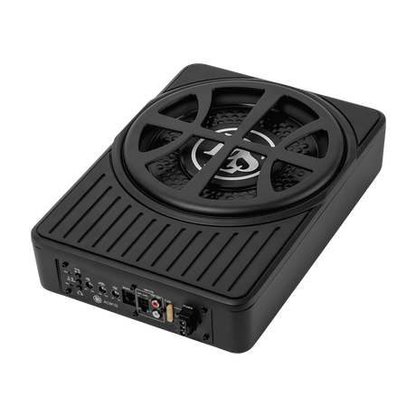DLS Reference ACW10i, aktyvi žemų dažnių kolonėlė, 200 W RMS - Šone matosi jungtys ir mygtukai