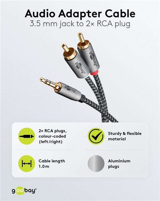Goobay Audio Adapter Cable AUX, 3.5 mm į 2x RCA garso kabelis, 1 m
