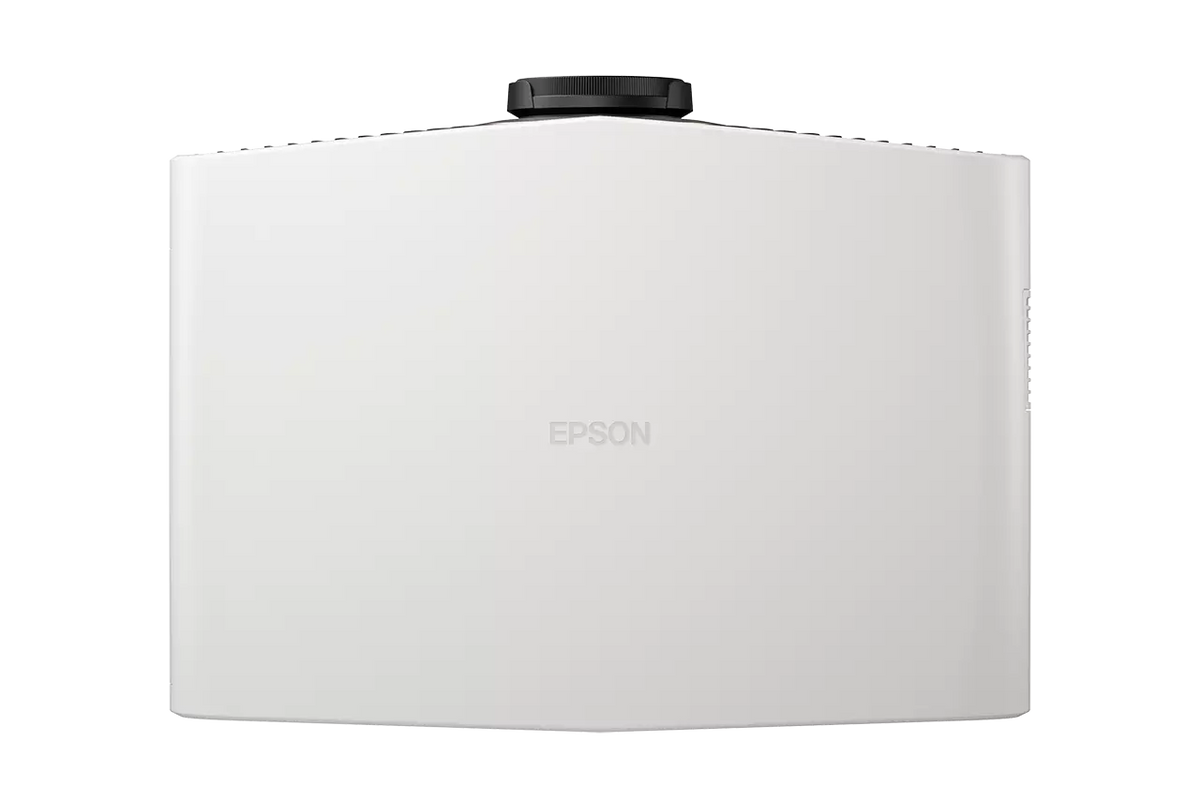 Epson EH-LS7500, 4K 3LCD lazerinis mažo atstumo namų kino projektorius - Projektoriaus viršuje juodas objektyvas, šoninė jungčių panelė