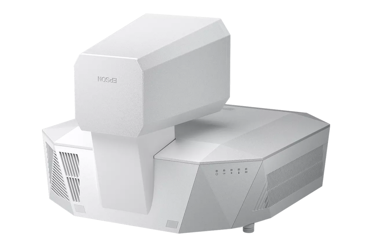 Epson EH-QL3000, 4K 3LCD lazerinis namų kino projektorius (be objektyvo) - Baltas projektorius su logotipu ir indikatoriais