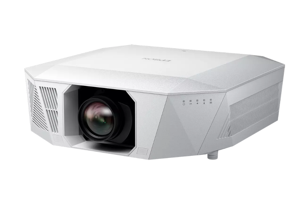 Epson EH-QL3000, 4K 3LCD lazerinis namų kino projektorius (be objektyvo) - Balto projektoriaus šoninis vaizdas su mygtukais