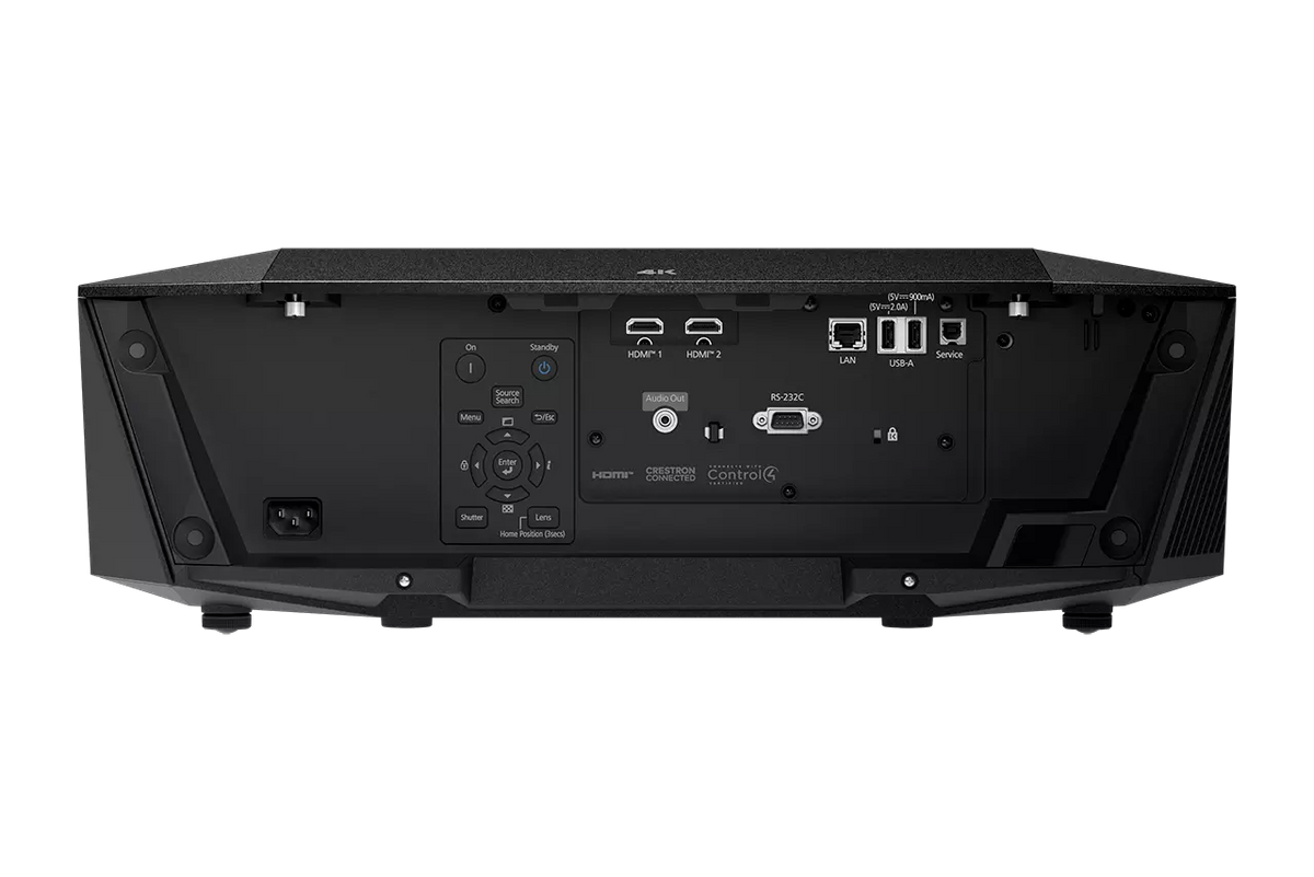 Epson EH-QL7000, 4K 3LCD lazerinis namų kino projektorius (be objektyvo) - Jungtys, mygtukai, logotipas, 4K užrašas