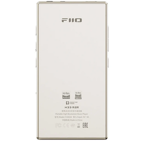 FiiO M33 R2R, nešiojamas Hi-Res muzikos grotuvas - Baltas galinis skydelis su logotipu ir užrašais