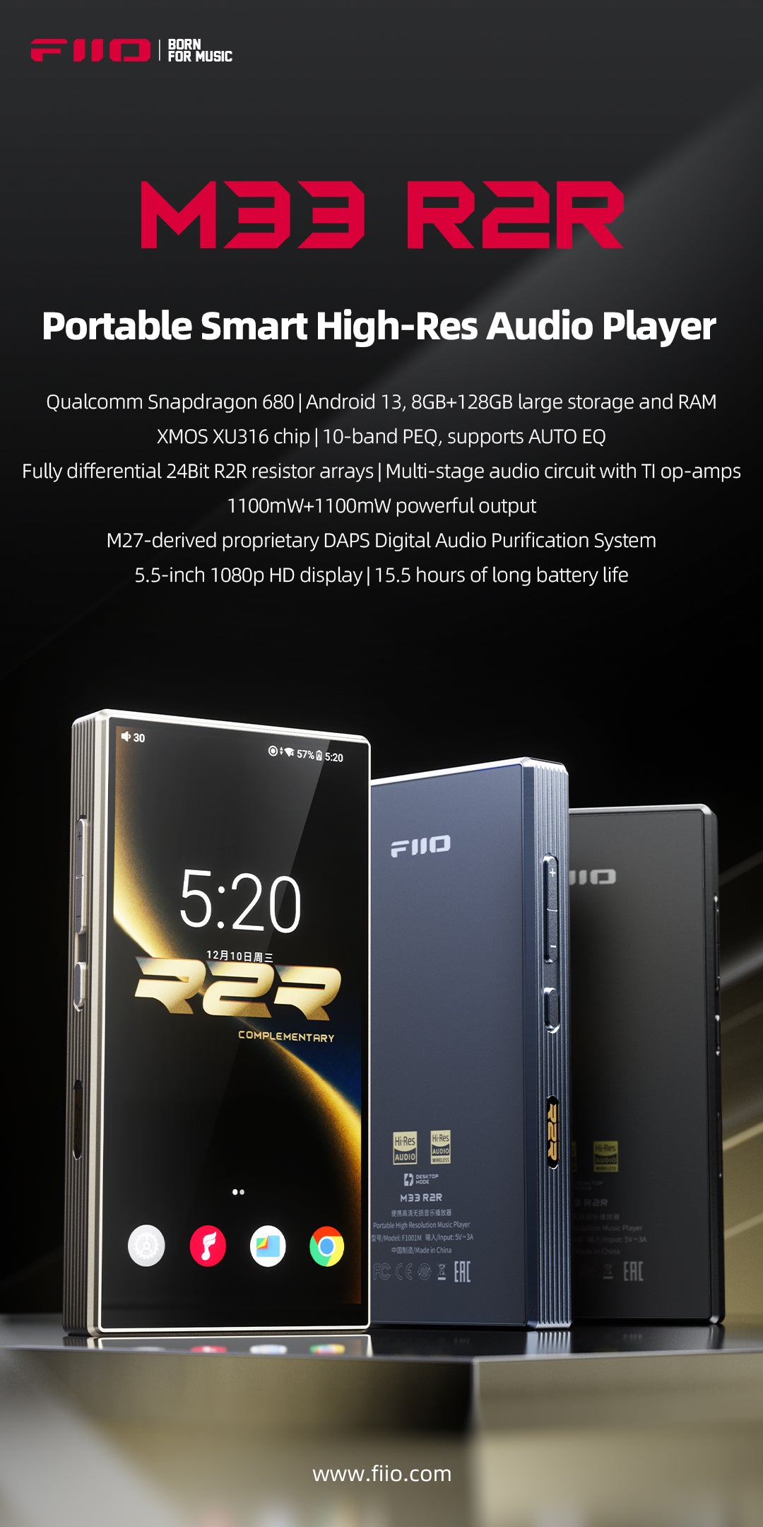 FiiO M33 R2R, nešiojamas Hi-Res muzikos grotuvas