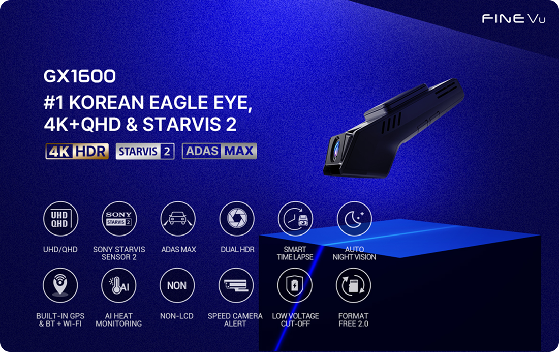 FineVu GX1600, 4K vaizdo registratorius su dviem kameromis