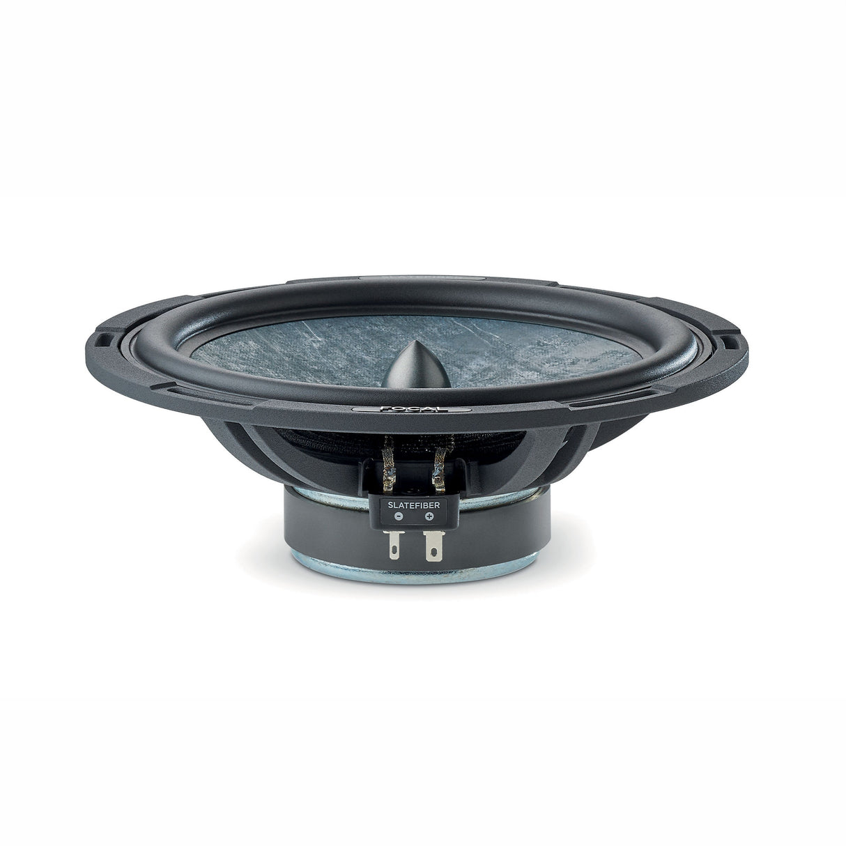 Focal Slatefiber 200 SF, 20 cm, komponentiniai garsiakalbiai, 160 W - Garsiakalbio jungtys ir pavadinimas "SLATEFIBER