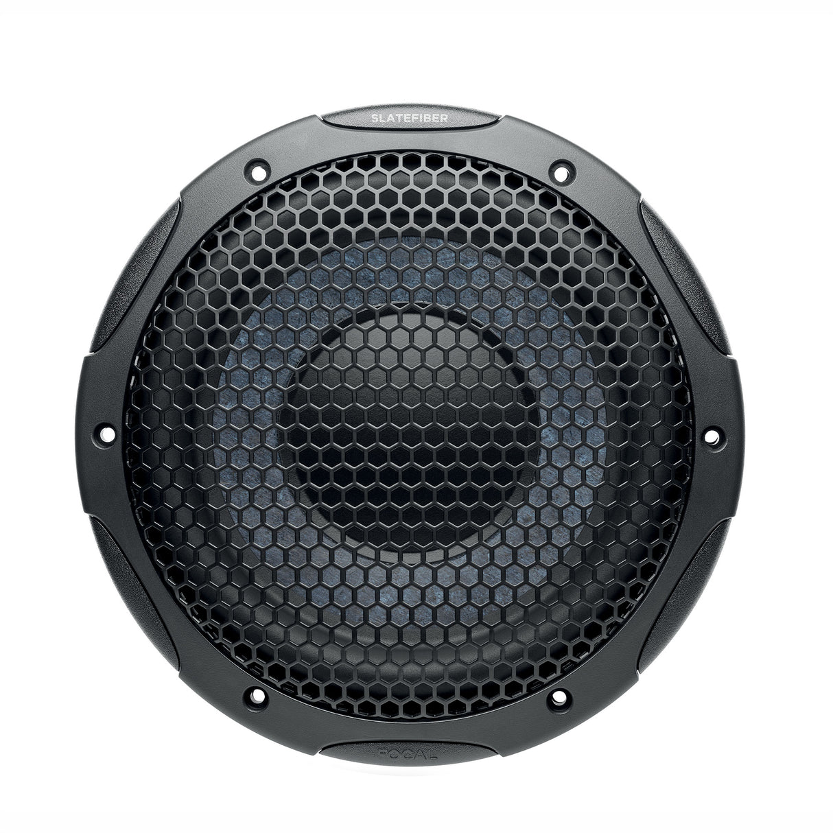 Focal Slatefiber SUB 20 SF, 20 cm pasyvus žemų dažnių garsiakalbis, 200 W RMS - Grotelės su šešiakampiu raštu
Focal logotipas apačioje
Slatefiber užrašas viršuje