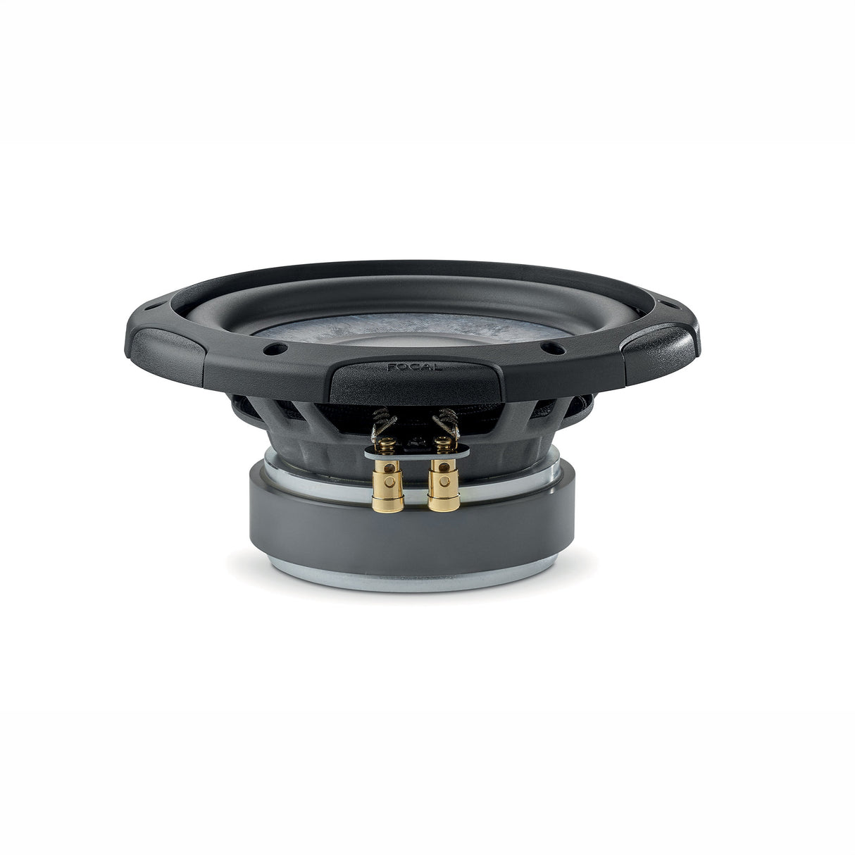 Focal Slatefiber SUB 20 SF, 20 cm pasyvus žemų dažnių garsiakalbis, 200 W RMS - Auksiniai garsiakalbio jungtys ir logotipas
