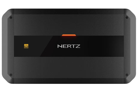 Hertz DP 4.400, 4-ių kanalų automobilinis stiprintuvas, 500 W - Juodas korpusas, oranžinė juostelė, Hi-Res Audio logotipas
