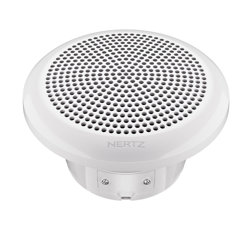 Hertz HEX 4 C, 10.2 cm, jūriniai koaksialiniai garsiakalbiai, 30 W RMS / 60 W MAX - Baltas garsiakalbis, matomi tvirtinimo varžtai