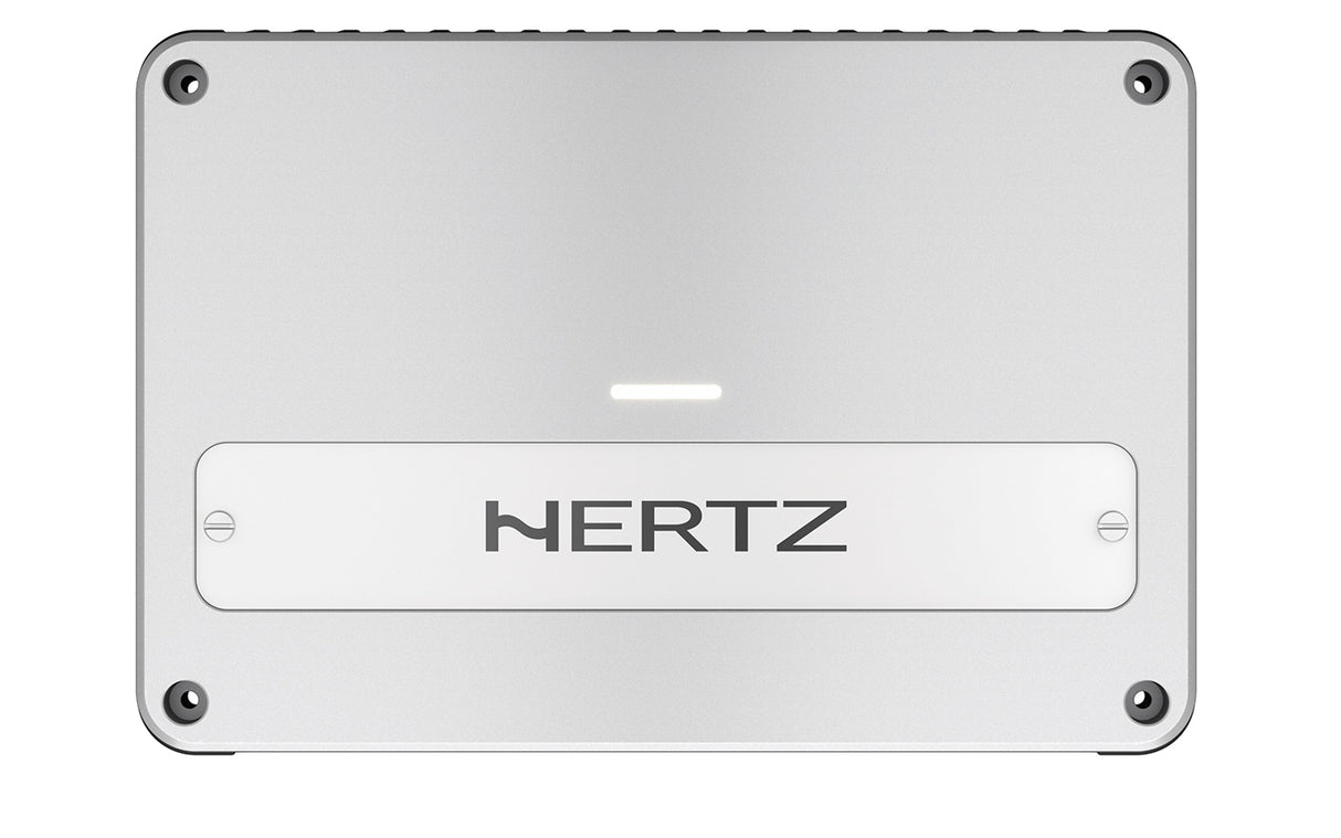 Hertz Venezia V4C, 4-rių kanalų Marine garso stiprintuvas - Šoninis vaizdas su jungtimis ir indikatoriumi