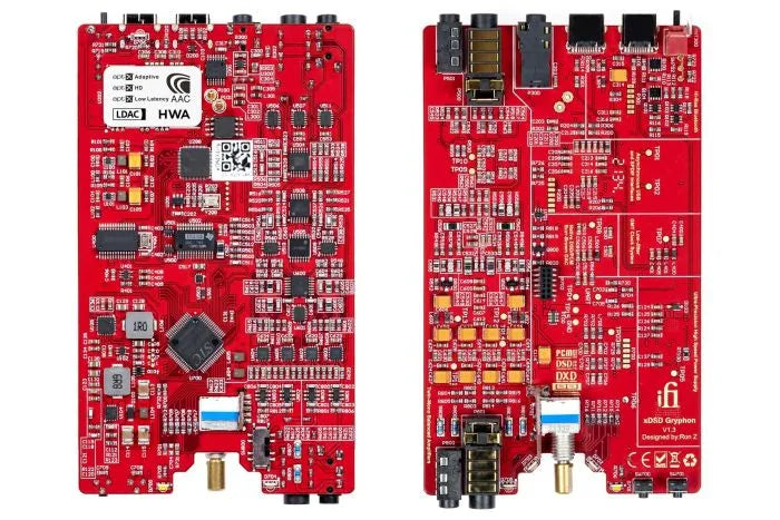 iFi Audio xDSD Gryphon, nešiojamas DAC stiprintuvas - dviejų plokščių vaizdas su komponentais