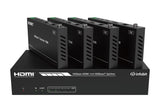 iSwitch 104H150 4K60 1x4 HDMI splitter, išmanus EDID, su audio ir 4x 150m HDBaseT Rx