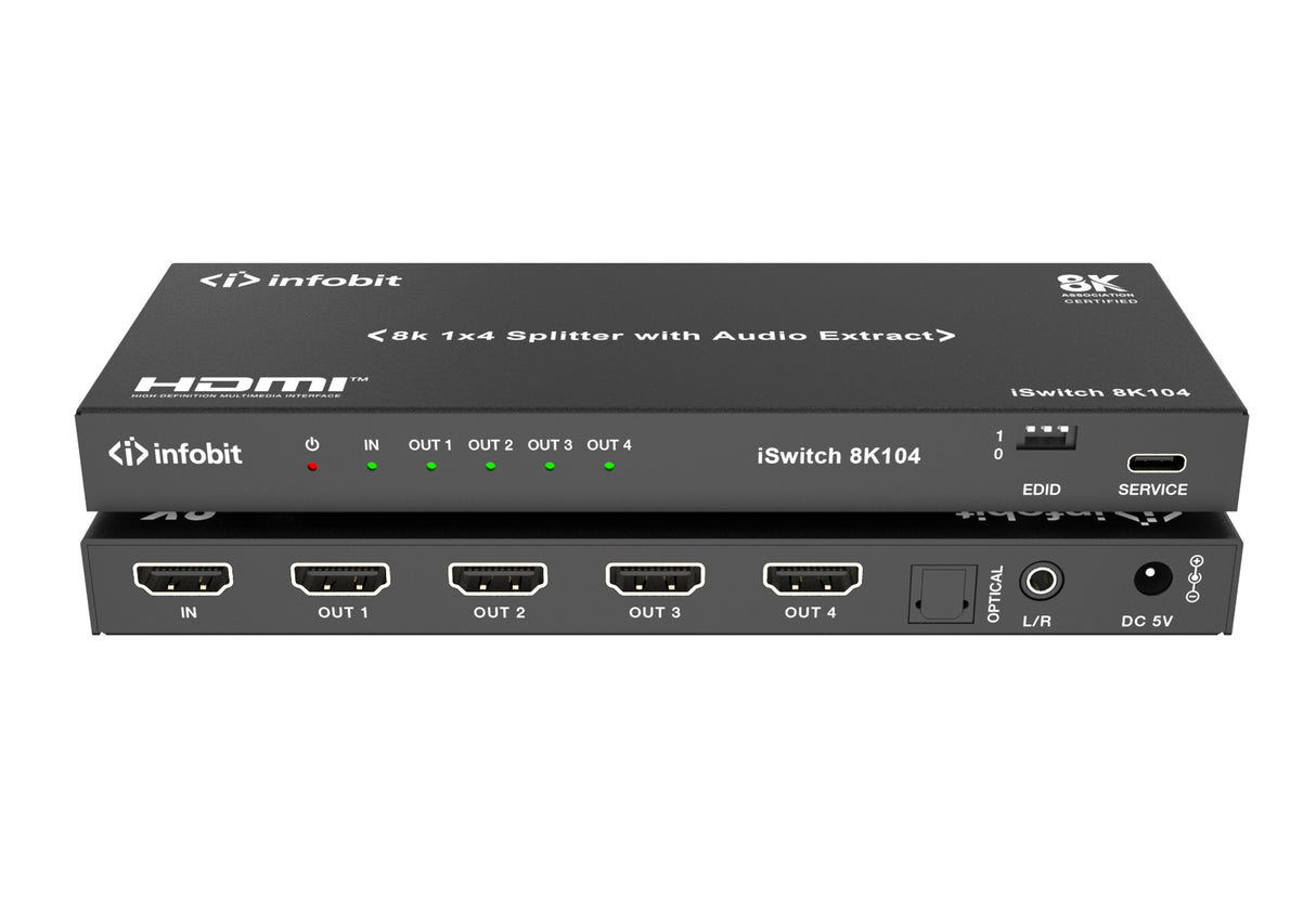 iSwitch 8K104 8K 1x4 HDMI komutatorius su garso ištraukimu