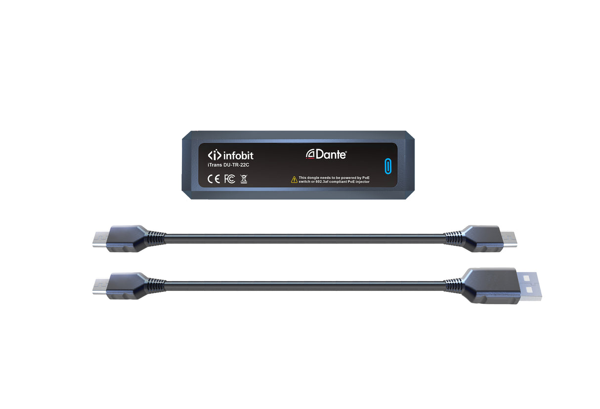 iTrans DU-TR-22C Dante USB I/O perdavimo įrenginys, PoE ir USB-C jungtis