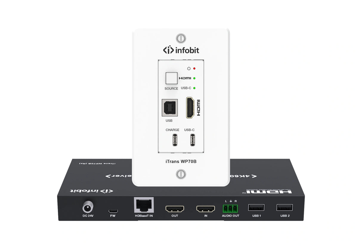 iTrans WP70B 4K60 HDBaseT sieninis ilgintuvas su USB B/ USB C/ HDMI, 70m, balta